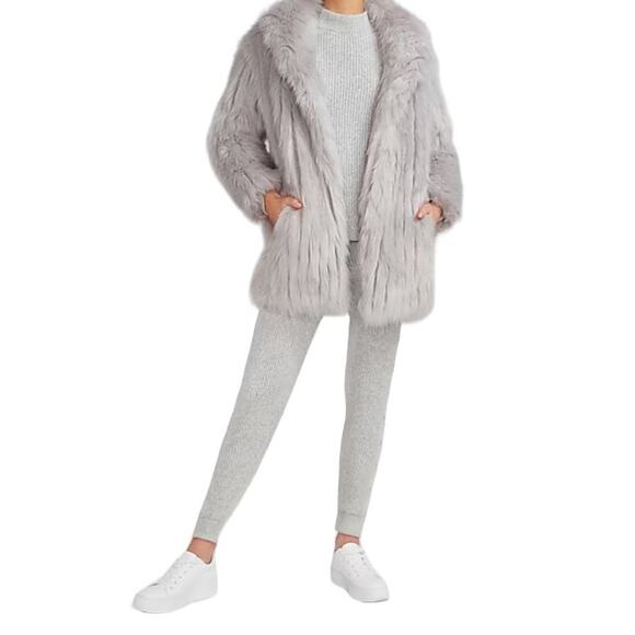 Express x You NEW Size Large Oversized Faux Fur Jacket Coat Silver and White - Picture 5 of 10